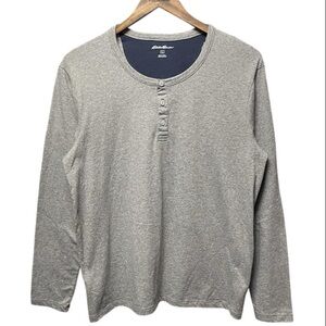 plain blank gray Eddie Bauer long sleeve three button Henley fall winter shirt